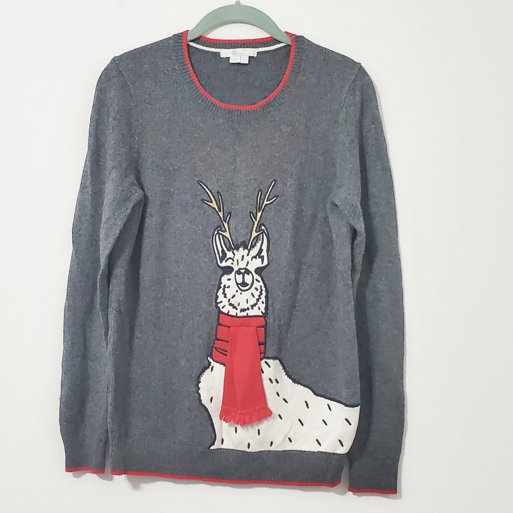 Boden Llama Holiday Sweater Gray Women Medium - Picture 2 of 9